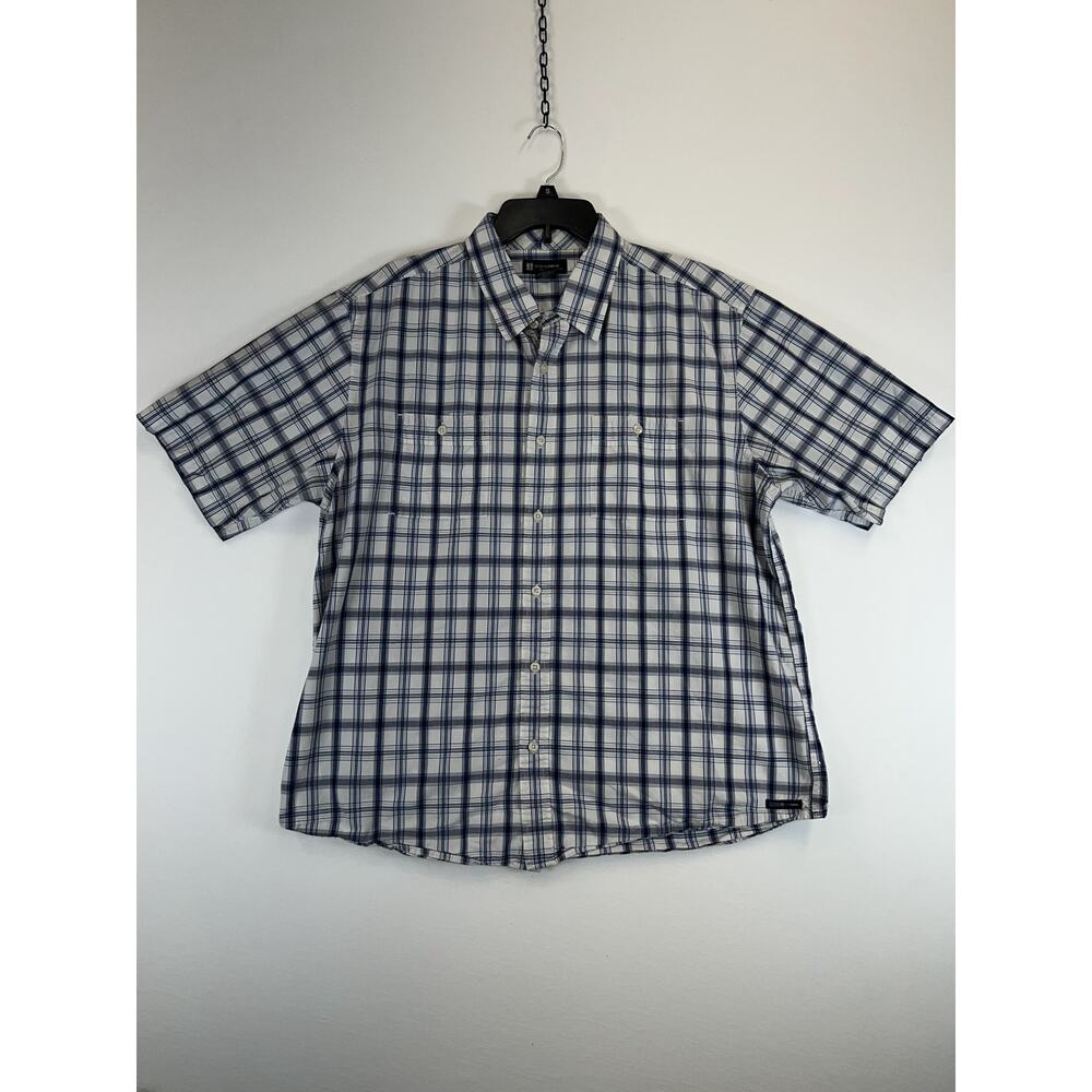 Transnine Button-Up Men's Extra Large White Plaid Short Sleeve 100% Cotton